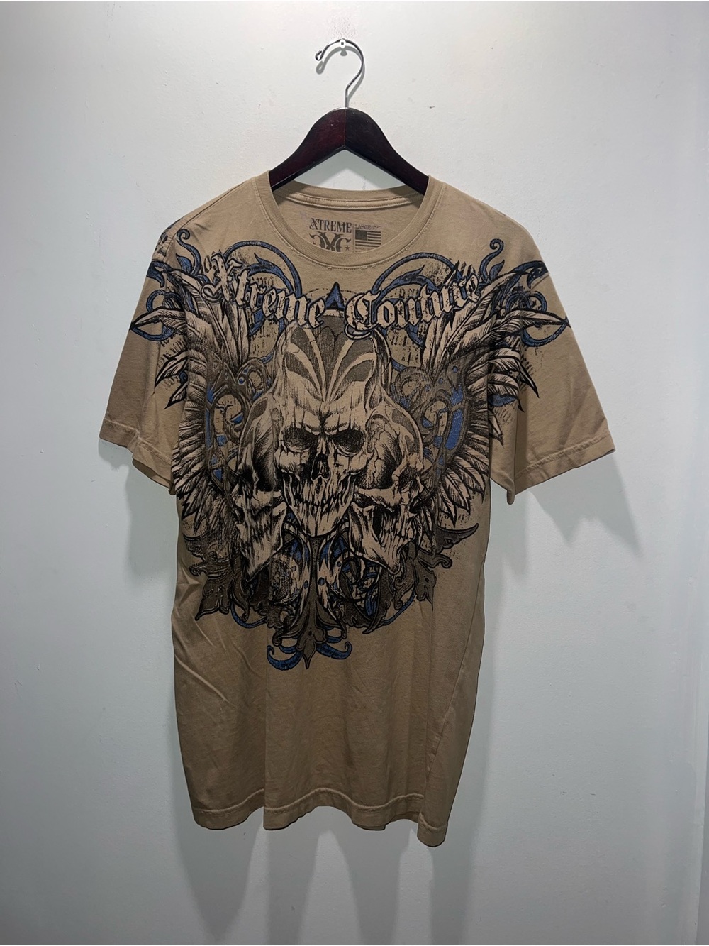 👕🌶 Y2K Xtreme Couture By Affliction "Skulls" Grunge Pre-Distressed T-Shirt